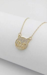Cute Cat Face Pendant Necklace with <b>Crystal</b> Rhinestones 18K Gold Plated Micro Insert <b>Animal</b> Themed Charm for Everyday Wear - Product Image 4