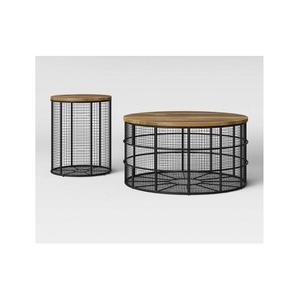 Table basse en bois moderne avec base en métal torsadé Table basse en bois d'acacia décorative pour la maison et le jardin - Product Image 5