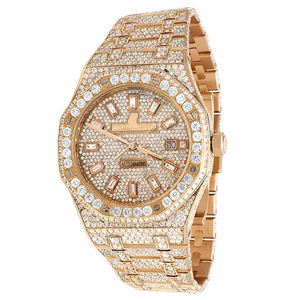 Montre à quartz pour homme en acier inoxydable avec cadran octogonal Hip Hop, sertie de moissanite et de diamants VVS, bracelet de 20 mm, verre traité - Product Image 1