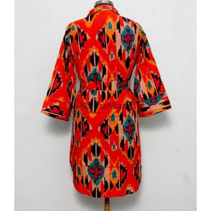 Chemise longue femme 100% Coton Pur à imprimé floral, style kimono formel, longueur mi-mollet, lavable, ouverte sur le devant, col en V, manches 3/4, coupe ajustée boutonnée - Product Image 6