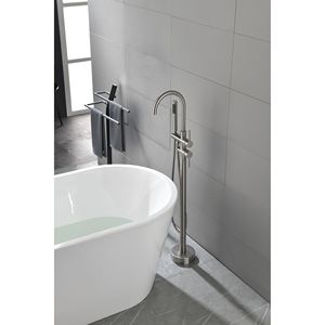 Ad alto flusso spazzolato Nickel Freestanding vasca da bagno rubinetto girevole beccuccio miscelatore doccia rubinetti portatile - Product Image 2
