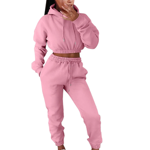 Best Seller Product Women Full Ladies Hoodies And Jogger <b>Tracksuits</b> Set, In <b>Pink</b> Color Casual Wear Ladies Gym Crop <b>Tracksuits</b> - Product Image 1