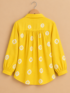 Chemise à manches longues à pois imprimés jaunes pour femmes, chemisier décontracté ample en popeline de coton, printemps été - Product Image 1