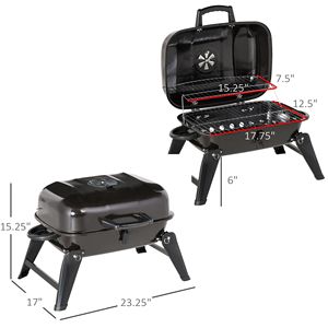 Griglia a Carbone Portatile da 14 Pollici per Esterni con Rete di Conservazione del Calore, Sistema di Ventilazione, Gambe Pieghevoli e Copertura per Griglia, Ideale per Cucinare in Viaggio con Combustibile a Legna - Product Image 3