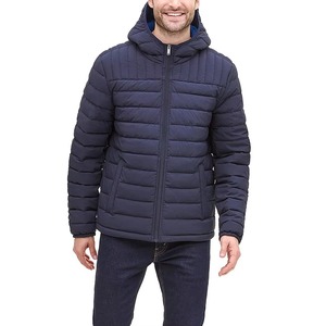 Veste matelassée bleu marine personnalisée pour homme, coupe ajustée, légère, à capuche, pour l'extérieur, hiver, qualité OEM, vente en gros - Product Image 4