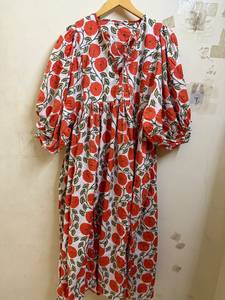 Robe midi vintage à fleurs 100% coton pour femmes, robe de fête d'été à manches 3/4, décontractée, écologique, respirante - Product Image 3