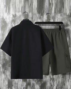 Men's Color Blocking Polo Shirt Patchwork Design Casual Style Black and Olive Green Short Sleeve Top - Product Image 4