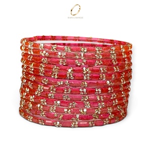 Bracelets en verre rose goutte de pluie kashmiri pour femmes, plaqués or, ornés de zircon et de pierres, pour occasions spéciales, mariages et mariées, vente en gros - Product Image 2