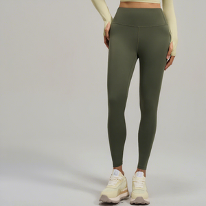 Leggings longs noirs unis extensibles respirants à séchage rapide en tricot Spandex Polyester sans couture - Product Image 1