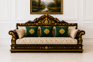 Juego de Muebles de Sala de Estar de Lujo en Madera de Teca Tallada, Estilo Clásico Marrón y Dorado, Sofá Tallado, Estilo Antiguo - Product Image 2
