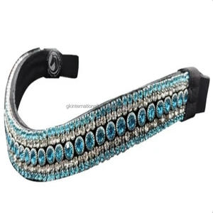 Diadema de cuero negro para caballo con cristales azules y blancos decorativos de 5 filas, personalizada, tallas personalizadas disponibles. - Product Image 5