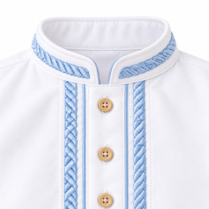 Qamis blanc pour bébés garçons, broderie bleue, manches longues, coupe ample, uni, longueur au sol, style islamique, pour nourrissons et tout-petits, musulman, Aïd, Ramadan, arabe - Product Image 6