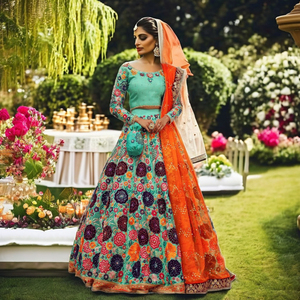 Lehenga Choli para eventos de boda Mehandi 2025 vestido de colección con combinación multicolor trajes de diseño indio y pakistaní - Product Image 1