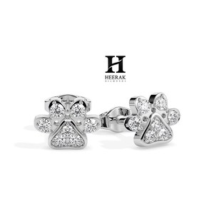 Aretes con Forma de Huella de Perro, Oro Rosa de 14K, Diamante Cultivado en Laboratorio, Aretes para Amantes de Mascotas, Joyería Animal con Moissanita Brillante - Product Image 2