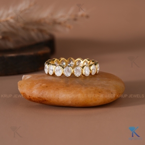 Oval Lab Grown Diamond Full Bezel <b>Set</b> Eternity Band 14K Solid <b>Gold</b> Anniversary Stacking Wedding <b>Ring</b> For Women Bridal Fine Jewel - Product Image 2