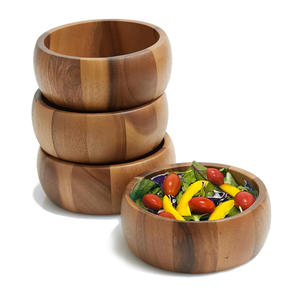 Ensemble de 4 bols en bois de haute qualité Ensemble de bols en bois d'acacia Ustensiles de cuisine Table à manger Affichage de fruits Usage personnel Prix bas - Product Image 5