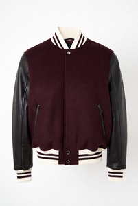 Premium Custom Logo Embroidered Letterman <b>Varsity</b> <b>Jacket</b> Green Body Brown Genuine Leather Sleeves Striped Rib Knit Unisex <b>Bomber</b> - Product Image 4