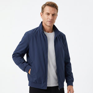Men's Navy Blue <b>Jacket</b> Zipper Stand Collar <b>Casual</b> Windproof Polyester Spring Autumn Wear - Product Image 2