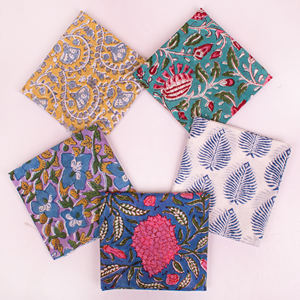 All Seasons Hand Block Printed Poplin Cotton Floral & Color Blocking Pattern Eco-Friendly Breathable <b>Tie</b>-<b>Back</b> Bandana for Adults - Product Image 3