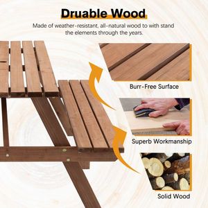 Tavolo da Picnic Moderno Rettangolare in Legno per 8 Persone con 2 Panche Integrate, Capacità 1000kg, per Campeggio, Giardino, Cene all'Aperto, Fai-da-Te - Product Image 5