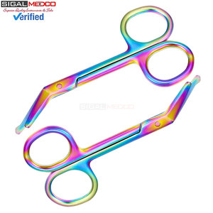 2 Tijeras para Vendas de Ostomía, 4.3 x 2.1 Pulgadas, Curvas, de Acero Inoxidable Arcoíris, Manuales, Certificadas CE, para Enfermería y Medicina - Product Image 1