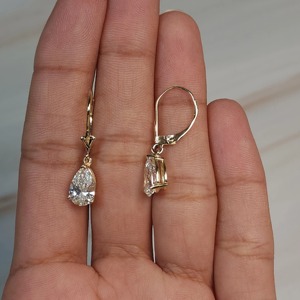 Boucles d'oreilles pendantes en or massif 14 carats avec diamant de laboratoire en forme de poire 2 carats, bijoux fins élégants et luxueux, cadeau pour femme, soirée - Product Image 1