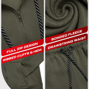Oem Service 100% Cotton Plus Size Solid Casual Winter Tracksuit Men Fleece Full <b>Zip</b> <b>Hooded</b> Joggers Breathable Tracksuit Men - Product Image 6
