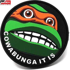 INDEX 3D Rubber Patch Teenage Mutant Ninja Turtle <b>Face</b> Cowabunga It Is Circle Stick-On Embossed Design - Product Image 1