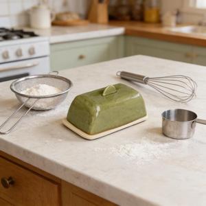 Beurrier rectangulaire élégant avec couvercle à poignée, base de rangement profonde, finition lisse et brillante, pour comptoir de cuisine - Product Image 5