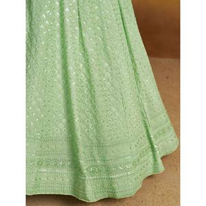 Lehenga Choli de Diseñador en Georgette Bordado con Hilo Verde Menta para Boda - Product Image 1