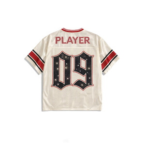 Maillot de football américain personnalisé en strass pour femme, coupe oversize, blanc, en maille, col en V, scintillant, brillant, streetwear d'équipe, OEM/ODM - Product Image 5