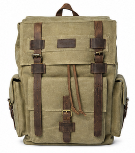 Vintage Canvas Leather Urban Lightweight Portable Hiking Backpack <b>Large</b> Capacity Travel <b>Rucksack</b> Outdoor Camping Laptop Office - Product Image 1