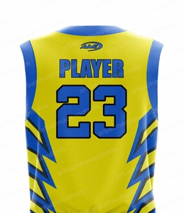 Conjunto de Camiseta y Pantalones Cortos de Baloncesto Personalizados AMI SPORTS, Diseño Geométrico Amarillo y Azul Sublimado, Ropa Deportiva Unisex para Adultos - Product Image 5