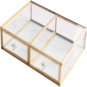 Boîte de rangement à bijoux et maquillage en verre doré à 3 niveaux, vitrine transparente en verre pour le rangement de bijoux et de cosmétiques, boîte en verre - Product Image 5