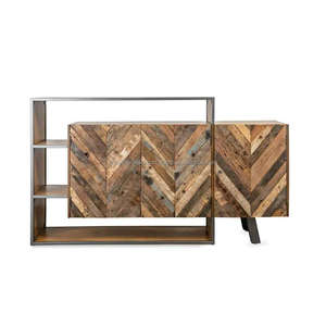 Buffet de rangement et bar à domicile en bois de manguier moderne de luxe à motif chevron, meuble pour salon, salle à manger, hôtel - Product Image 1