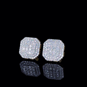 Elegantes Pendientes Cuadrados con Diamantes Cultivados en Laboratorio, con Halo de Oro y Micropavé, Joyería Fina - Product Image 3
