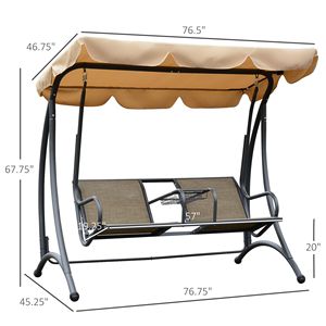 Dondolo da Giardino a 2 Posti con Telaio in Acciaio Marrone, Tettuccio Inclinabile Regolabile, Portabicchieri e Vassoio Portaoggetti, per Uso Interno - Product Image 3