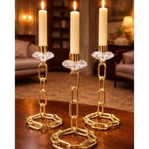 Porte-bougies en cristal avec chaîne dorée pour la décoration de la maison, design en métal durable - Product Image 3