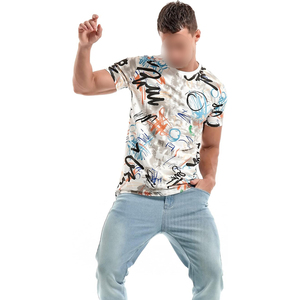 Men's Short Sleeve T-<b>Shirt</b> With Hand-Painted Graffiti Pattern O-Neck Regular Fit Casual Knitted Style - Product Image 4