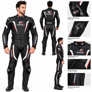 Traje de Motociclismo de Cuero para Hombre, 500g, Impresión Digital, Manga Larga, Azul, Blanco y Amarillo, Transpirable, Protección con Armadura CE - Product Image 1