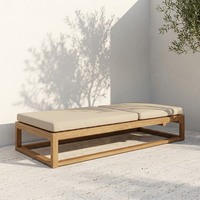 Chaise longue de piscine en teck massif personnalisée, lit de soleil réglable avec dossier à lattes, coussin résistant aux intempéries, lit de soleil d'extérieur