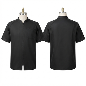 เสื้อเชฟแบบยูนิเซ็กซ์ พรีเมียม 65% โพลีเอสเตอร์ 35% ผ้าฝ้าย 180 GSM แผงตาข่ายระบายอากาศ สีดำ พิมพ์โลโก้ด้วยผ้าไหมแบบสั่งทำพิเศษ สำหรับชุดยูนิฟอร์ม - Product Image 1