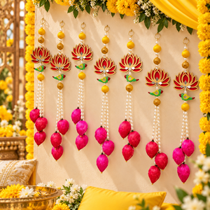 Nuevo adorno colgante de pared con diseño de capullo de loto y perlas, ideal para decoración del hogar, Haldi y Mehndi. - Product Image 4