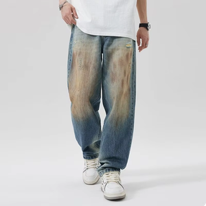 Pantalones Cargo Casuales de Mezclilla Amarilla Estilo Wasteland, Desgastados, Transpirables, de Cintura Media, Vintage, Rectos, Lavados para Otoño-Invierno - Product Image 1