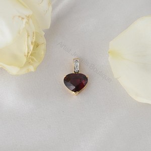 Natural Deep Red <b>Garnet</b> Heart Diamond Rhodium Plated 14K Solid Gold Luxury Women's Gift Pendant Fine Jewelry - Product Image 2