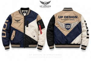 เสื้อแจ็คเก็ตบอมเบอร์สำหรับผู้ชายพร้อมโลโก้ปัก ลายริบแถบลายทาง กระเป๋าซิป และดีไซน์แฟชั่นสตรีทแวร์ระดับพรีเมียม - Product Image 4