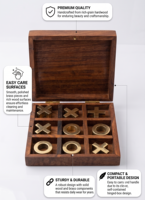 Jeu de Tic Tac Toe en Bois et Laiton Fait Main – Jouet Puzzle Pièces OX – Luxe, Durable, Léger, Classique – Cadeau Idéal pour Enfants
