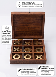 เกมกระดานไม้ทองเหลืองทำมือ ติ๊กต่อ ตัวต่อจิ๊กซอว์ พร้อมตัวหมากแบบ Noughts and Crosses - ของขวัญสุดหรู ทนทาน สำหรับเด็กและผู้ใหญ่ - Product Image 5
