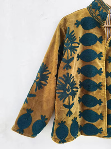 Blouson bomber réversible en velours de coton brodé fait main, motif floral vintage, été automne hiver OEM ODM - Product Image 4