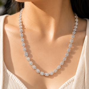 Unisex 18K White Gold Plated Hip Hop Necklace <b>Iced</b> <b>Outed</b> Moissanite Link <b>Chain</b> Round Shape Diamond Engagement Necklace - Product Image 3